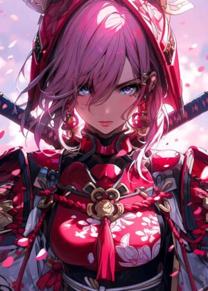 Stunning Anime Girl Artwork: Samurai Spirit - Premium Wooden Framed Poster. Ready to Hang.