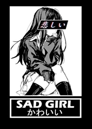 Antisocial Sad Girl Anime Artwork - Premium Wooden Framed Poster. Ready to Hang.