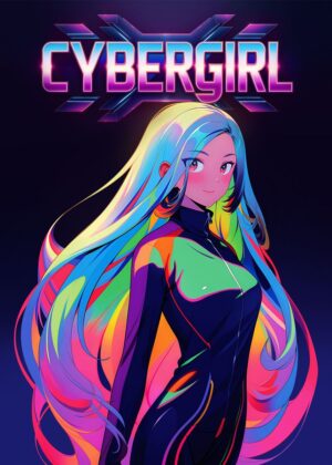 Vibrant Anime Cybergirl Art Print - Premium Wooden Framed Poster. Ready to Hang.