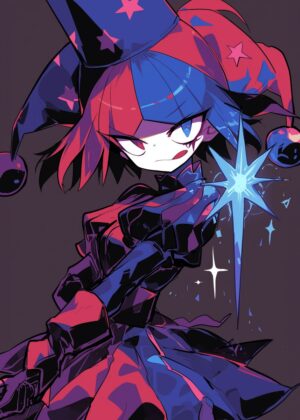 Jester Core: Vibrant Anime-Style Artwork Print - Premium Wooden Framed Poster. Ready to Hang.