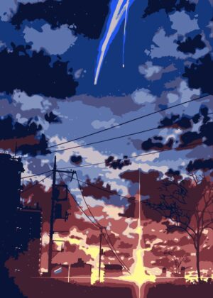 Kimi no Na wa Inspired Night Sky Artwork - Premium Wooden Framed Poster. Ready to Hang.