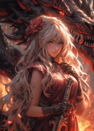 Sword Maiden: Fantasy Art Print - Premium Wooden Framed Poster. Ready to Hang.