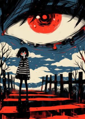 Abnormal Core: A Girl Under a Giant Eye - Premium Wooden Framed Poster. Ready to Hang.