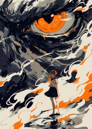 Abnormal Core: Girl Facing Giant Eye Artwork - Premium Wooden Framed Poster. Ready to Hang.