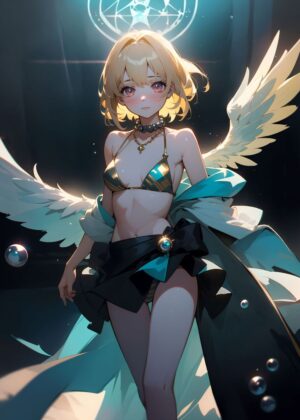Celestial Anime Beauty: A Stunning Digital Painting - Premium Wooden Framed Poster. Ready to Hang.