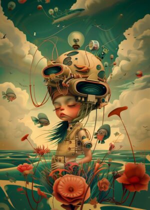 Vintage Space Kid: Anime-Inspired Art Print - Premium Wooden Framed Poster. Ready to Hang.