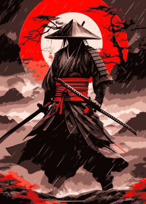 Crimson Samurai: A Japanese Anime Masterpiece - Premium Wooden Framed Poster. Ready to Hang.