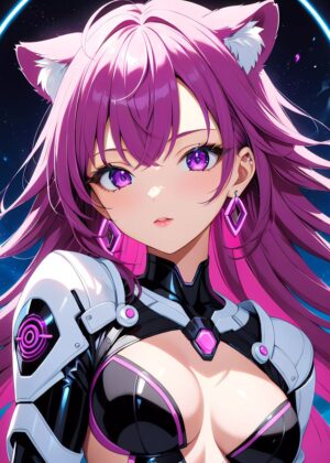 Cyberpunk Anime Girl Space Wallpaper - Premium Wooden Framed Poster. Ready to Hang.
