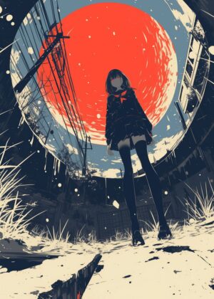 Abnormal Core: Anime Girl in Urban Decay - Premium Wooden Framed Poster. Ready to Hang.
