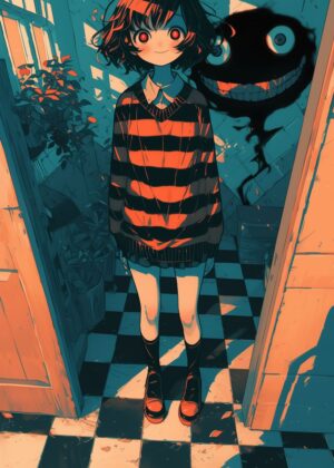 Abnormal Core: Anime Girl and Shadow Figure Artwork - Premium Wooden Framed Poster. Ready to Hang.