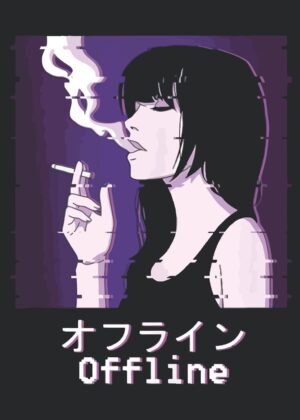 Offline: A Melancholy Anime Girl Artwork - Premium Wooden Framed Poster. Ready to Hang.