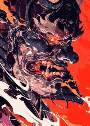 Fierce Shogun Monster: A Digital Painting - Premium Wooden Framed Poster. Ready to Hang.