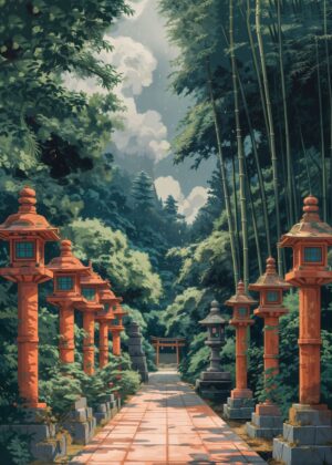 Serene Forest Path to Tranquility - Premium Wooden Framed Poster. Ready to Hang.