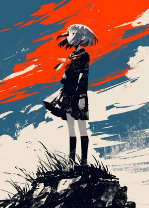 Melancholy Girl: A Study in Solitude - Premium Wooden Framed Poster. Ready to Hang.