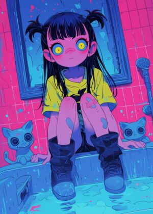 Abnormal Core: Neon Dreams and Grunge Aesthetics - Premium Wooden Framed Poster. Ready to Hang.