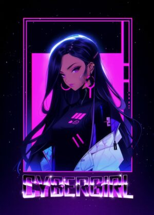Gorgeous Anime Cybergirl Art Print - Premium Wooden Framed Poster. Ready to Hang.
