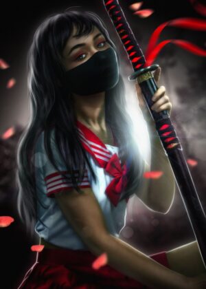 Dark Sailor Moon Warrior: Digital Art Print - Premium Wooden Framed Poster. Ready to Hang.