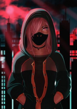Dark City Cyberpunk Girl - Premium Wooden Framed Poster. Ready to Hang.