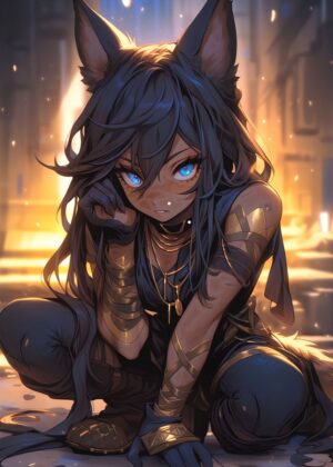 Anubis Girl: Dark Fantasy Art Print - Premium Wooden Framed Poster. Ready to Hang.