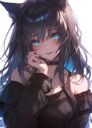 Mystical Anime Girl Gaze: Enchanting Digital Art Print - Premium Wooden Framed Poster. Ready to Hang.
