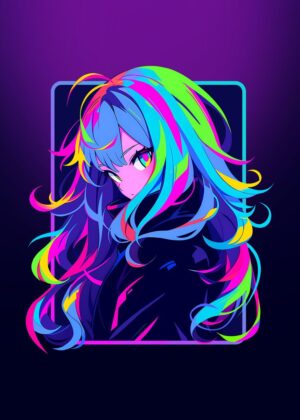 Cyberpunk Anime Girl Art Print - Premium Wooden Framed Poster. Ready to Hang.