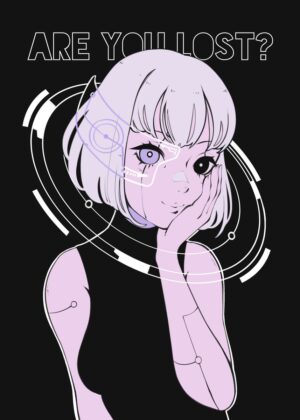 Cyberpunk Girl: Are You Lost? - Premium Wooden Framed Poster. Ready to Hang.
