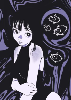 Glare: Anime Girl in Abstract Darkness - Premium Wooden Framed Poster. Ready to Hang.
