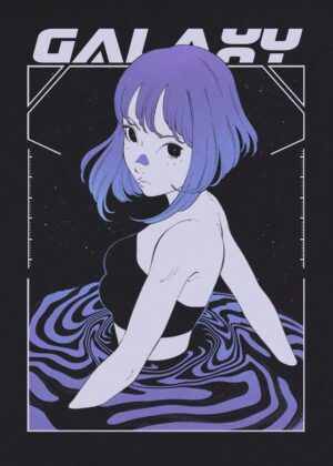 Cosmic Girl: A Galaxy Dream - Premium Wooden Framed Poster. Ready to Hang.