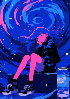 Abnormal Core: Anime Girl in a Cosmic Dream - Premium Wooden Framed Poster. Ready to Hang.