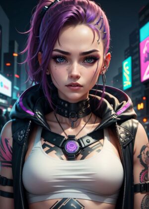 Cyberpunk Citizen 2070: Digital Art Print - Premium Wooden Framed Poster. Ready to Hang.