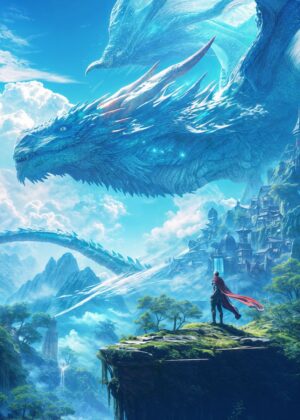 Giant Dragon Fantasy Art Print - Premium Wooden Framed Poster. Ready to Hang.