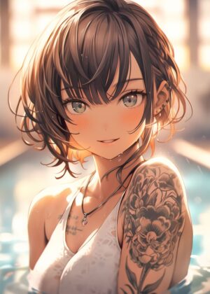 Sunny Anime Tattoo Girl Art Print - Premium Wooden Framed Poster. Ready to Hang.
