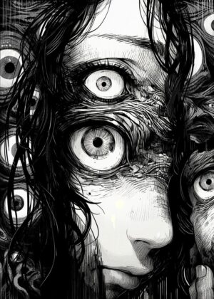 Eyes of Obscurity: A Monochrome Masterpiece - Premium Wooden Framed Poster. Ready to Hang.