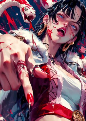 Fierce Snake Anime Girl Art Print - Premium Wooden Framed Poster. Ready to Hang.