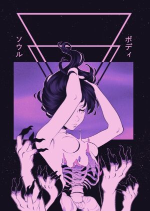 Soul and Body: A Surreal Anime Artwork - Premium Wooden Framed Poster. Ready to Hang.