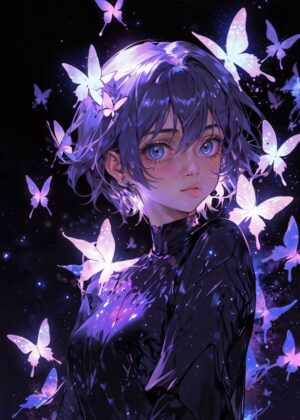 Blushing Anime Enchantress: A Mystical Digital Art Print - Premium Wooden Framed Poster. Ready to Hang.
