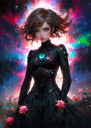 A Rose and a Mystery: Anime Girl Artwork - Premium Wooden Framed Poster. Ready to Hang.