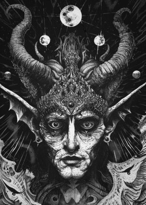 Cosmic Gaze of the Inferno: A Dark Fantasy Art Print - Premium Wooden Framed Poster. Ready to Hang.