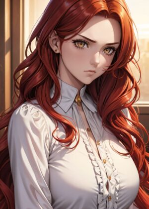 Old School Redhead Beauty: Anime Art Print - Premium Wooden Framed Poster. Ready to Hang.