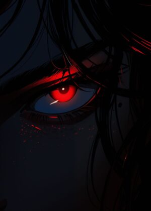 Crimson Gaze: A Gateway to the Soul - Premium Wooden Framed Poster. Ready to Hang.