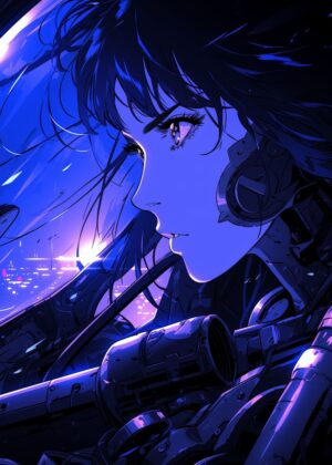 Cyberpunk Anime Girl Artwork: High-Quality Digital Print - Premium Wooden Framed Poster. Ready to Hang.