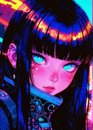 Electric Whimsy: Neon Dreams Art Print - Premium Wooden Framed Poster. Ready to Hang.