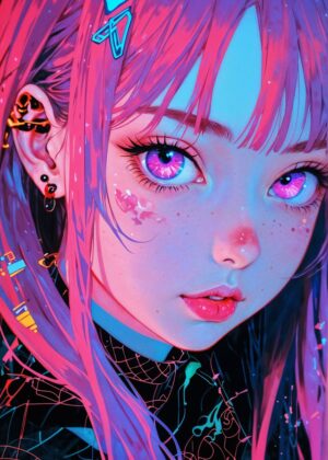 Neon Dreams: A Vibrant Digital Art Print - Premium Wooden Framed Poster. Ready to Hang.