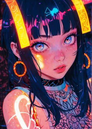 Sweet Anime Girl Art Print - Premium Wooden Framed Poster. Ready to Hang.