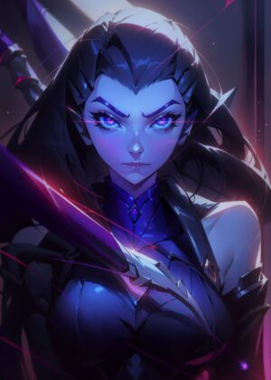 Dark Fantasy Anime Girl Artwork: Mysterious and Powerful - Premium Wooden Framed Poster. Ready to Hang.