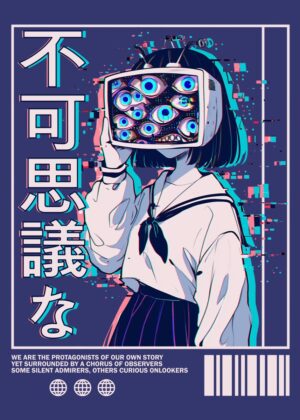 School Girl Vaporwave Art Print - Premium Wooden Framed Poster. Ready to Hang.
