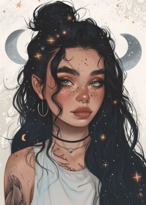 Celestial Beauty: A Mystical Portrait - Premium Wooden Framed Poster. Ready to Hang.