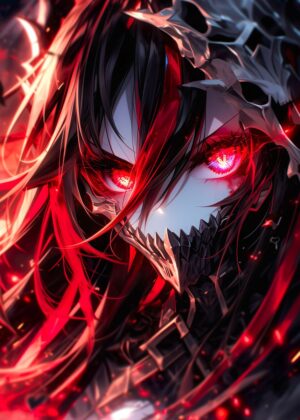 Fiery Gothic Anime Girl Art Print - Premium Wooden Framed Poster. Ready to Hang.