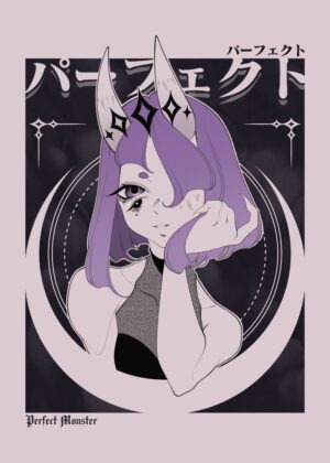 Oni Girl Artwork: Dark Academia Aesthetic - Premium Wooden Framed Poster. Ready to Hang.