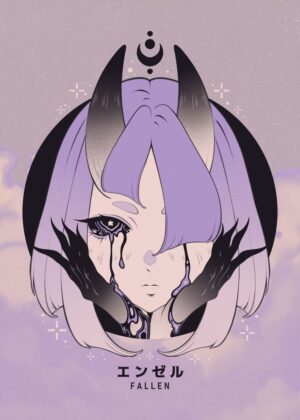 Fallen Angel: Anime-Inspired Art Print - Premium Wooden Framed Poster. Ready to Hang.